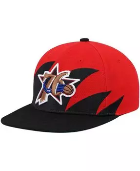 Мужская черно-красная кепка Philadelphia 76ers Hardwood Classics Sharktooth Snapback Mitchell & Ness