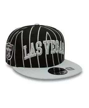 Мужская черно-серая кепка Las Vegas Raiders в тонкую полоску City Arch 9Fifty Snapback New Era