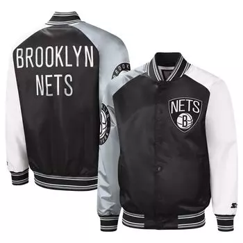 Мужская черно-серая куртка Brooklyn Nets Reliever Varsity из атласа с длинными кнопками реглан Starter