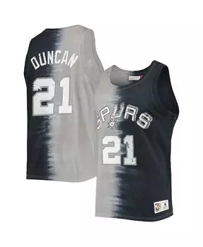 Мужская черно-серая майка Тима Дункана San Antonio Spurs Hardwood Classics с названием и номером тай-дай Mitchell & Ness, мультиколор