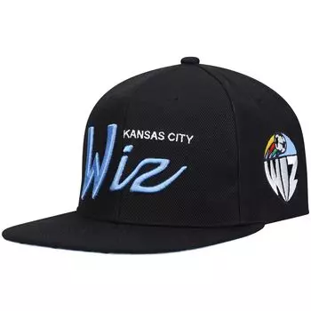 Мужская черно-синяя кепка Mitchell & Ness Sporting Kansas City с историческим логотипом времен 96 Foundation Script Snapback Hat