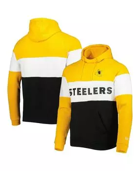 Мужская черно-золотая толстовка с капюшоном pittsburgh steelers с цветными блоками в стиле ретро New Era, мульти