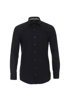 Мужская деловая рубашка Hyperflex с удлиненными рукавами 72см, однотонная, современный крой Venti, черный