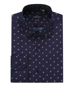 Мужская деловая рубашка с длинным рукавом и геометрическим узором на пуговицах Azaro Uomo, синий