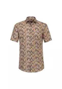 Мужская деловая рубашка с коротким рукавом и принтом современного кроя Venti, бежевый