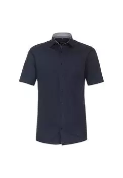 Мужская деловая рубашка с короткими рукавами, однотонная, современного кроя CASAMODA, темно-синий
