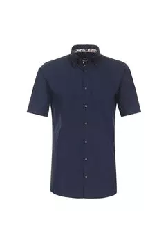 Мужская деловая рубашка с короткими рукавами, однотонная, современного кроя Venti, темно-синий