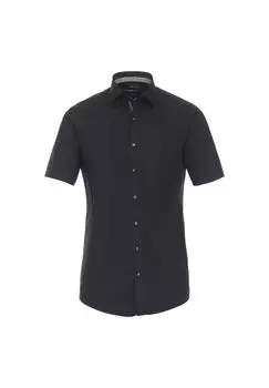 Мужская деловая рубашка с короткими рукавами, однотонная, современного кроя Venti, черный