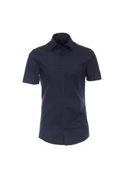 Мужская деловая рубашка с короткими рукавами, однотонного кроя Venti, темно-синий