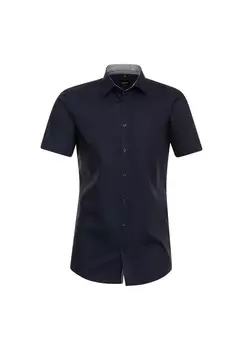 Мужская деловая рубашка с короткими рукавами, однотонного кроя Venti, темно-синий