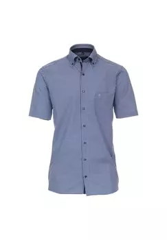 Мужская деловая рубашка в клетку с короткими рукавами, комфортная посадка CASAMODA, светло-синий