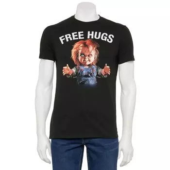 Мужская детская футболка с рисунком Chucky "Free Hugs" Licensed Character, черный