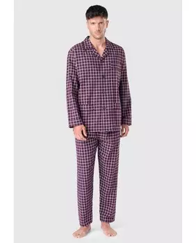 Мужская длинная фланелевая пижама темно-бордового цвета El Bho Nocturno, темно-синий