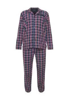 Мужская длинная клетчатая пижама с планкой на пуговицах и нагрудным карманом GOTZBURG, цвет Blau Karo
