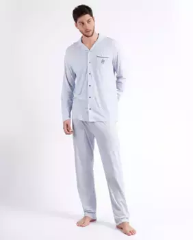 Мужская длинная открытая пижама из синего трикотажа Admas, синий