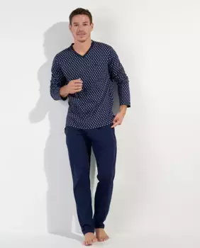 Мужская длинная пижама Hom, темно-синий