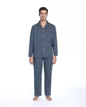 Мужская длинная пижама из поплина темно-синего цвета Guasch, темно-синий