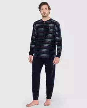 Мужская длинная пижама с планками El Bho Nocturno, темно-синий