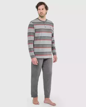 Мужская длинная пижама с планками El Bho Nocturno, серый