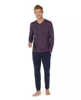 Мужская длинная пижама с V-образным вырезом Hom, синий