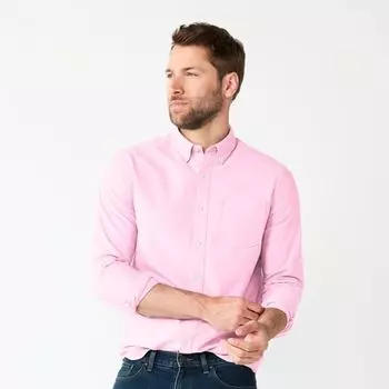 Мужская длинная рубашка с пуговицами, приталенная, идеальной длины Sonoma Goods For Life, цвет generic pink