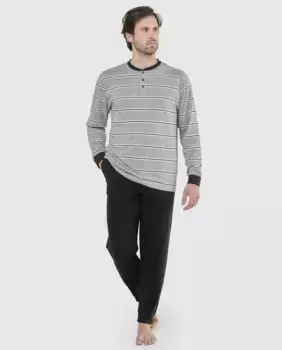 Мужская длинная серая трикотажная пижама El Bho Nocturno, тёмно-синий