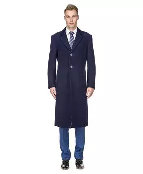 Мужская длинная шерстяная куртка длиной до колена с тремя пуговицами, пальто, верхнее пальто Braveman, цвет Navy