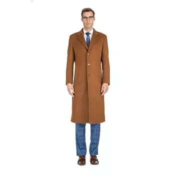Мужская длинная шерстяная куртка длиной до колена с тремя пуговицами, пальто, верхнее пальто Braveman, цвет Caramel