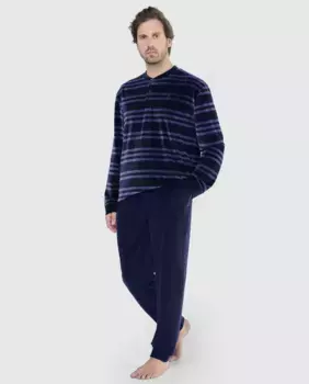 Мужская длинная синяя бархатная пижама El Bho Nocturno, тёмно-синий