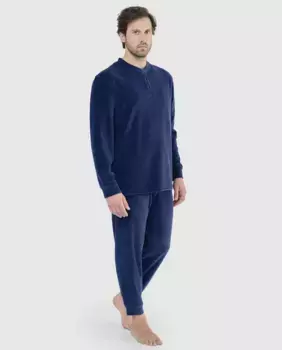 Мужская длинная синяя бархатная пижама El Bho Nocturno, тёмно-синий