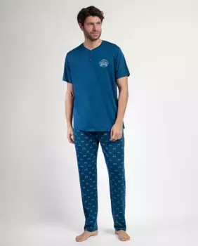 Мужская длинная синяя трикотажная пижама Admas, синий