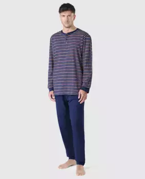 Мужская длинная синяя трикотажная пижама El Bho Nocturno, тёмно-синий