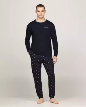 Мужская длинная вязаная пижама с манжетами на штанинах Tommy Hilfiger, темно-синий