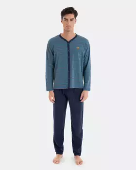 Мужская длинная жаккардовая трикотажная пижама Massana, зеленый
