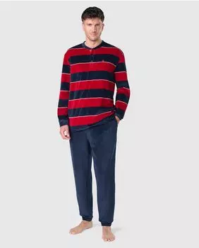 Мужская длинная зимняя пижама премиум-класса из красного бархата El Bho Nocturno, красный