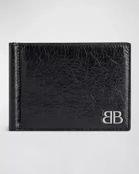 Мужская двойная визитница Monaco с зажимом для купюр Balenciaga, цвет 1000 Black