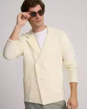 Мужская двубортная куртка кремового цвета в рубчик Silbon, кремовый