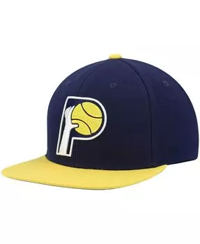 Мужская двухцветная бейсболка Snapback 2.0 темно-синего с золотым цвета Indiana Pacers Hardwood Classics Team Mitchell & Ness