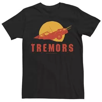 Мужская двухцветная футболка с логотипом Tremors и силуэтом автомобиля, которого проглотили Licensed Character