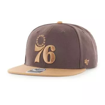 Мужская двухцветная кепка Captain Snapback коричневого цвета Philadelphia 76ers No Shot '47