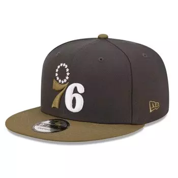 Мужская двухцветная кепка New Era темно-серого/оливкового цвета Philadelphia 76ers 9FIFTY Snapback