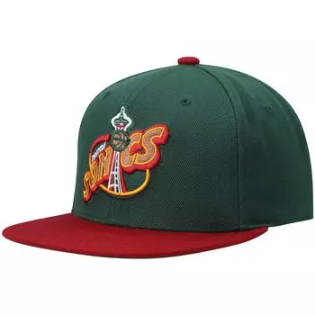 Мужская двухцветная кепка Snapback 2.0 Mitchell & Ness Green/Red Seattle SuperSonics Hardwood Classics Team