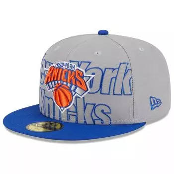 Мужская двухцветная облегающая шляпа New Era Grey/Blue New York Knicks NBA Draft 2023 59FIFTY