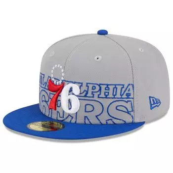 Мужская двухцветная облегающая шляпа New Era Grey/Royal Philadelphia 76ers 2023 NBA Draft 59FIFTY