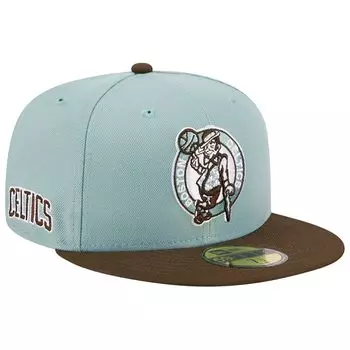 Мужская двухцветная облегающая шляпа New Era светло-синяя/коричневая Boston Celtics 59FIFTY
