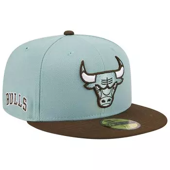 Мужская двухцветная приталенная шляпа New Era светло-синяя/коричневая Chicago Bulls 59FIFTY