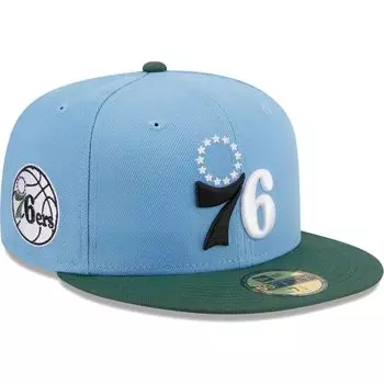 Мужская двухцветная приталенная шляпа New Era светло-синяя/зеленая Philadelphia 76ers 59FIFTY