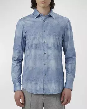 Мужская двухцветная спортивная рубашка из хлопка OoohCotton Tech Bugatchi, цвет Air Blue