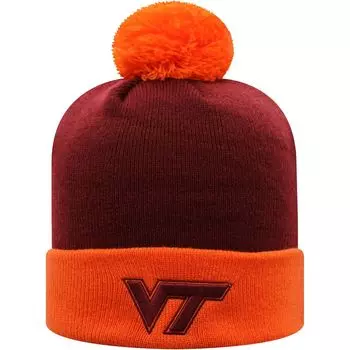 Мужская двухцветная вязаная шапка с манжетами и помпоном Top of the World Maroon/Orange Virginia Tech Hokies Core