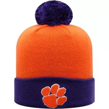 Мужская двухцветная вязаная шапка с манжетами и помпоном Top of the World оранжево-фиолетового цвета Clemson Tigers Core